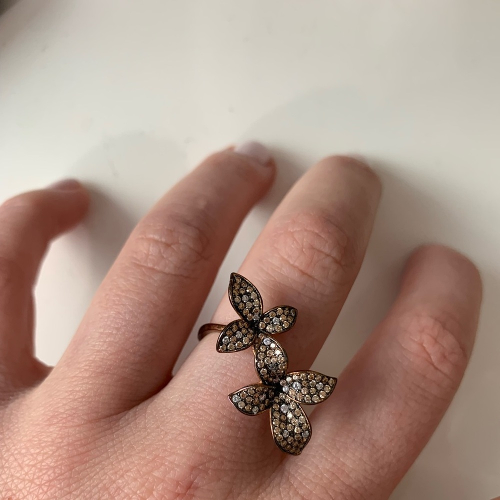 Big black and gold/bronze Crystal flower ring